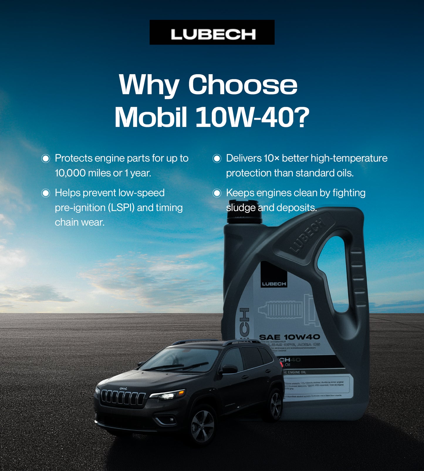 LUBECH Full Synthetic Motor Oil 10W-40, 5 Quart