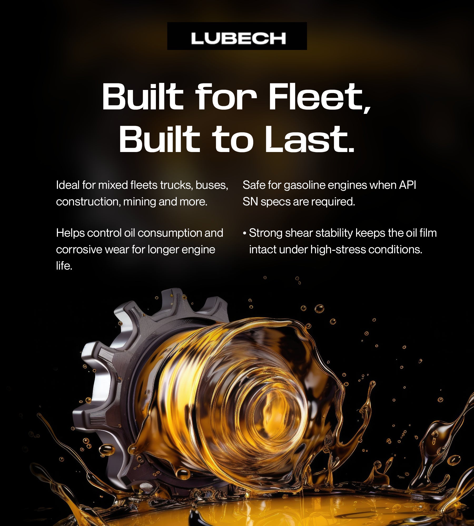 LUBECH Super 15W-40 Synthetic Heavy Duty Diesel Engine Oil, 5 Gallon Mobile Banner