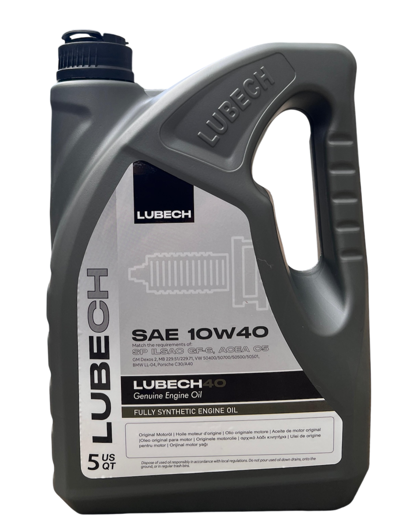 LUBECH Full Synthetic Motor Oil 10W-40, 5 Quart